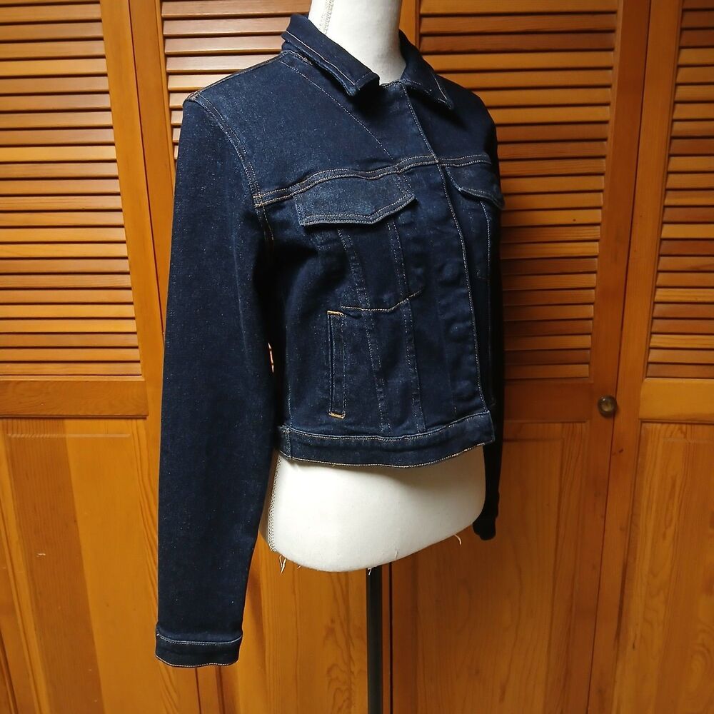 Good American Commit To Fit Denim Blue Jean Jacket NWT Small Dark Wash Cropped - Picture 4 of 12